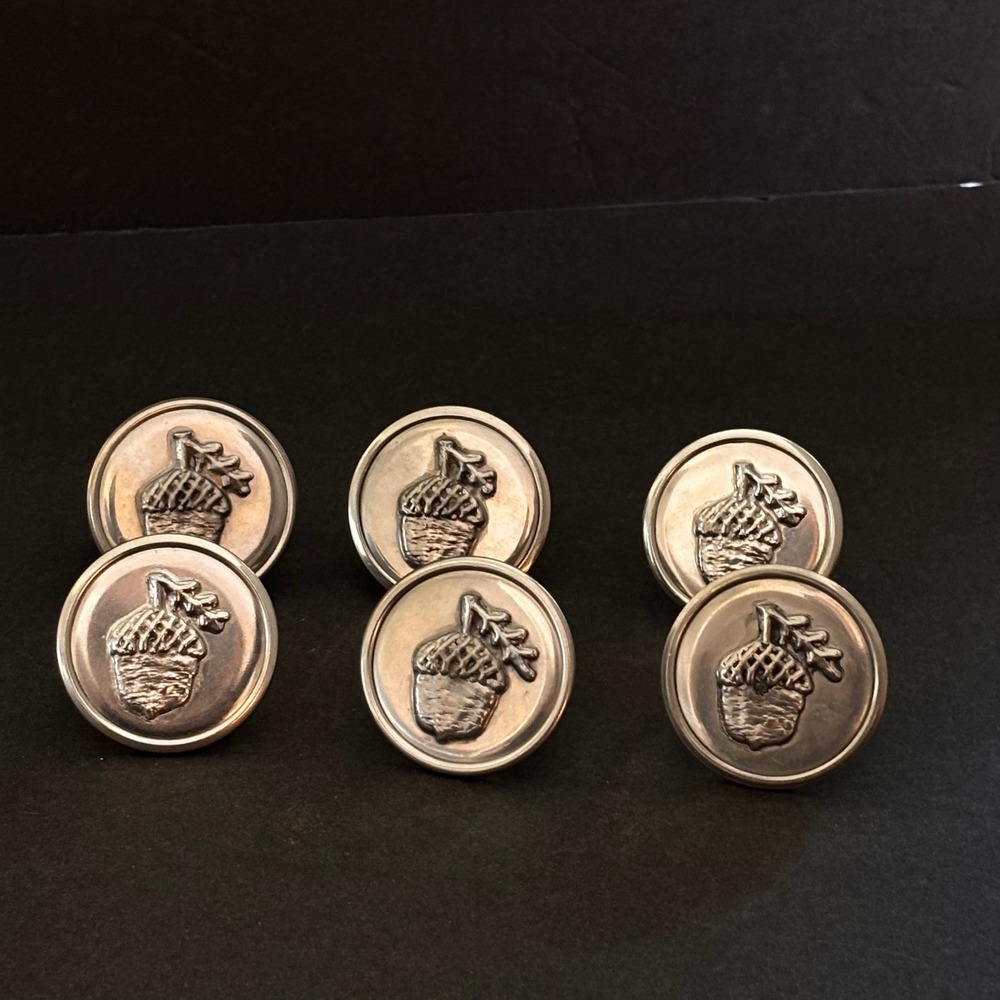 Handmade Pewter‎ Acorn Napkin Rings Set 6 Artist Signed 1980s Vintage
